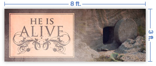 8x3 Horizontal Church Banner of Open Tomb