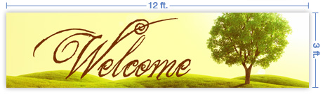 12x3 Horizontal Church Banner of Welcome - Tree