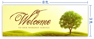 8x3 Horizontal Church Banner of Welcome - Tree